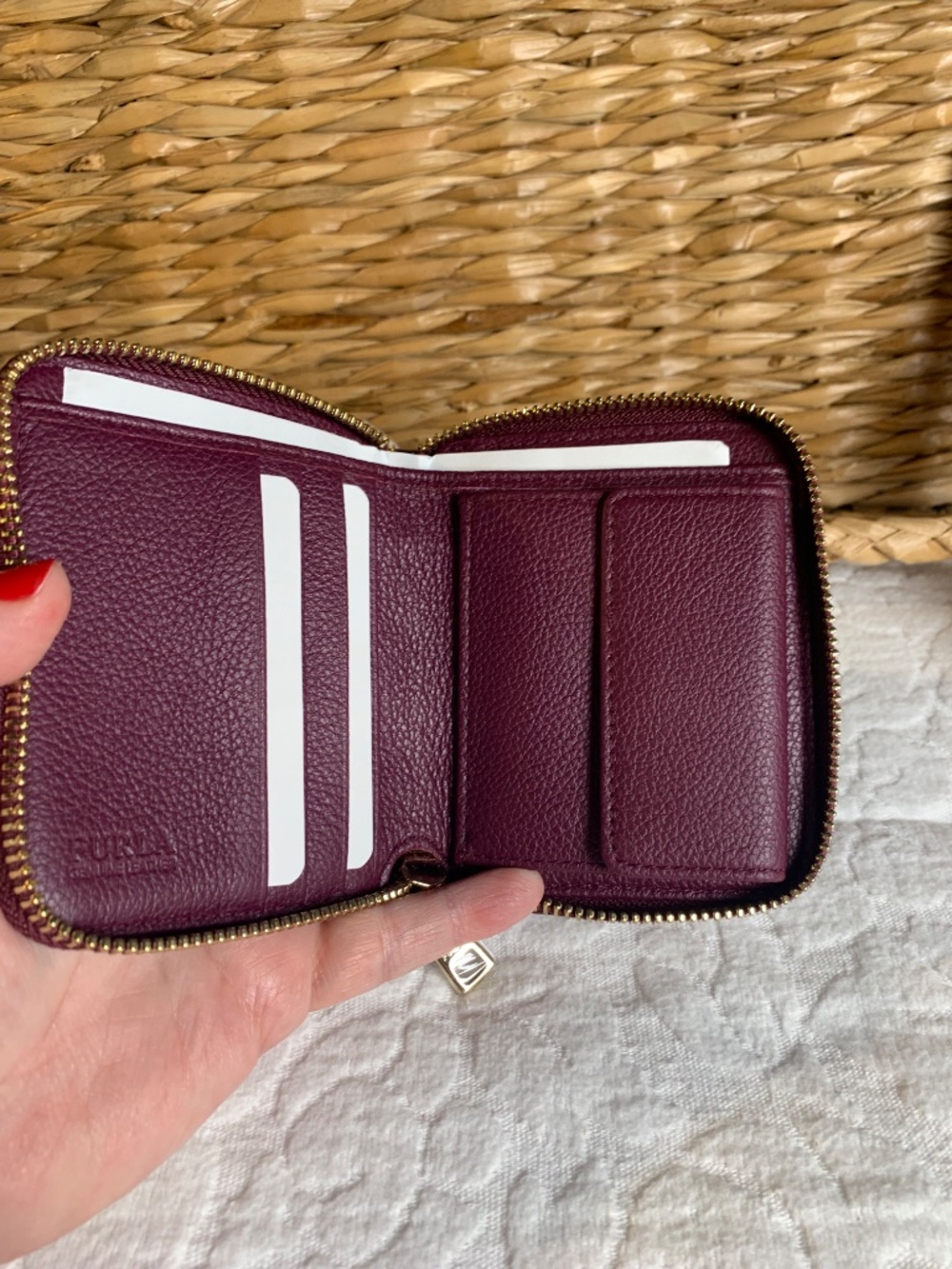 Furla-plum colored leather mini wallet NWT - Picture 3 of 11